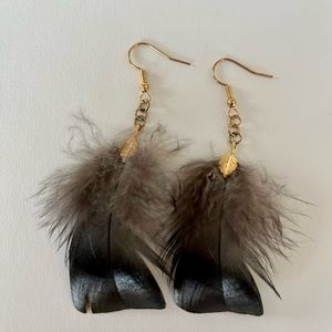 Boho feather earrings - turkey feathers - gold plated brass - handcrafted